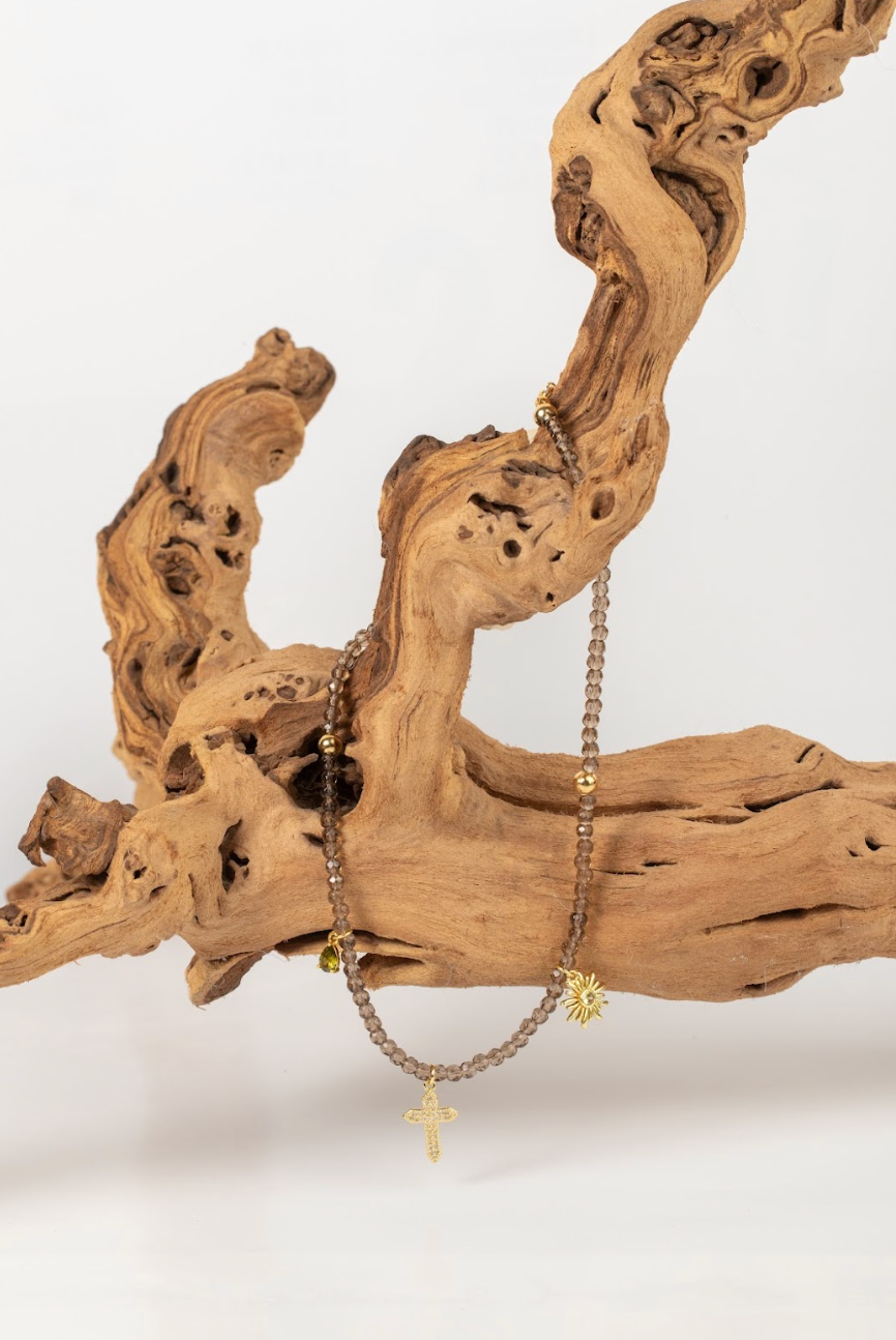 Collar de Cuarzo Humo Mini con Dijes