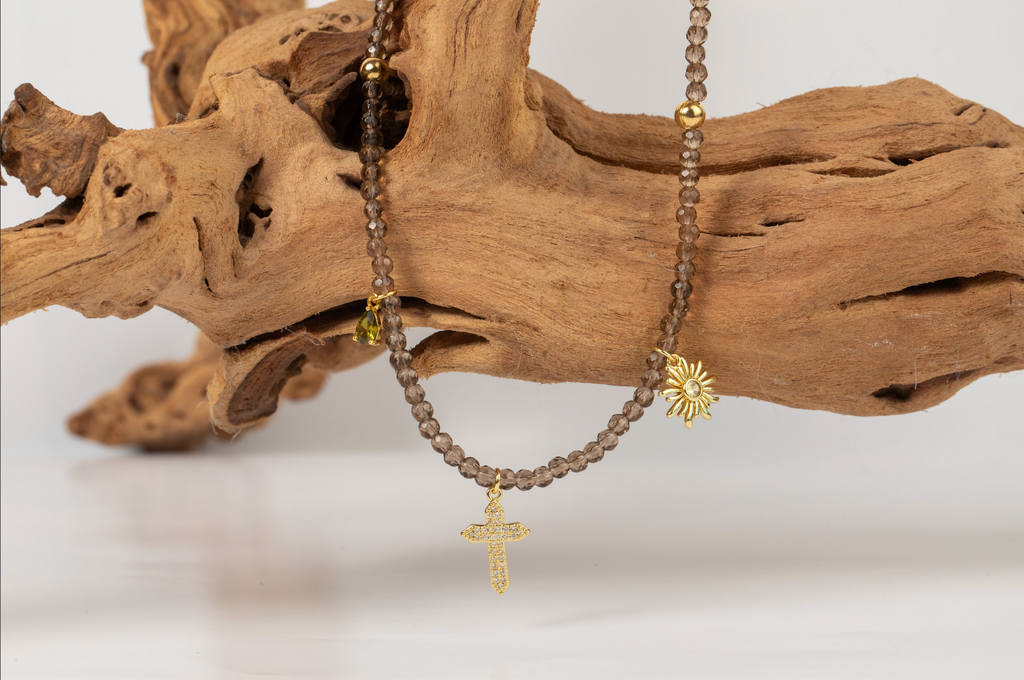 Collar de Cuarzo Humo Mini con Dijes