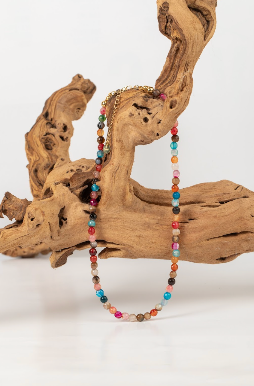 Collar Ágata Facetada Multicolor Chico