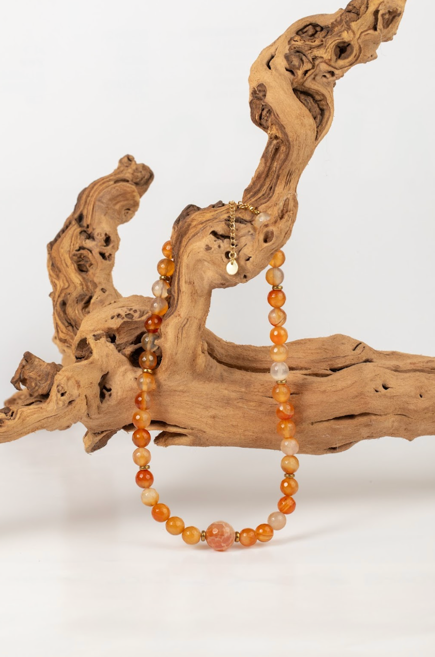 Collar Ágata Naranja con Ágata Grande en el Centro
