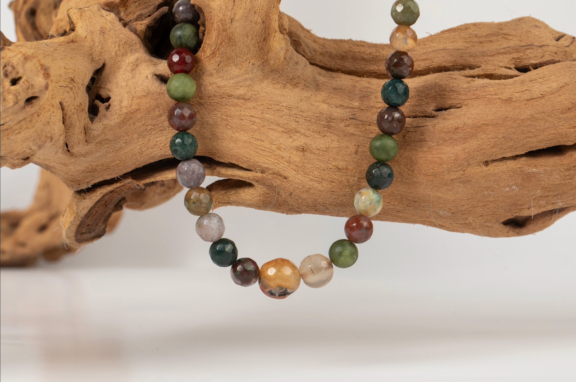 Collar Multicolor Jade Verde y Ágatas Facetada Mediano