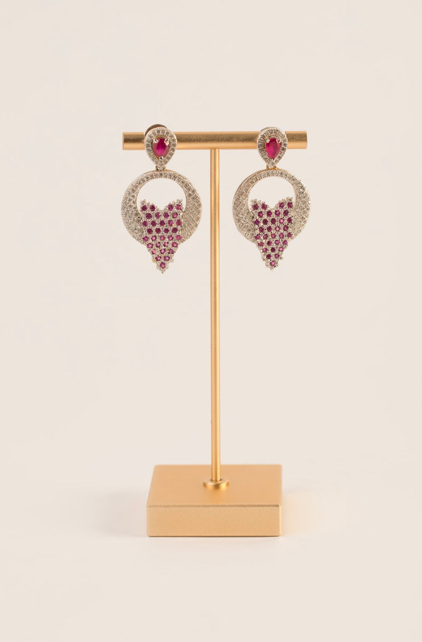 Aretes Hindus Plata con Rubis (Corazón)