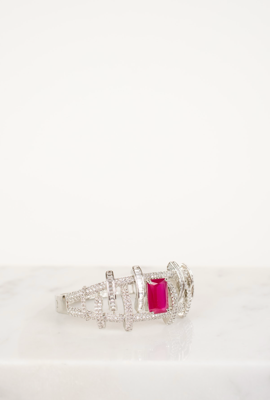 Pulsera Plateada SP Retazos Diamantes (Roja)