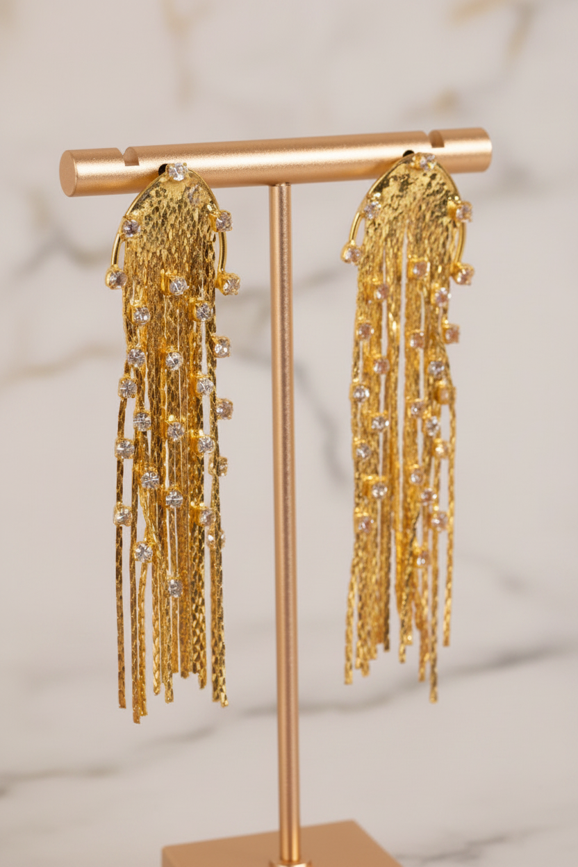 Aretes de Fiesta Tipo Cascada Dorados con ZC