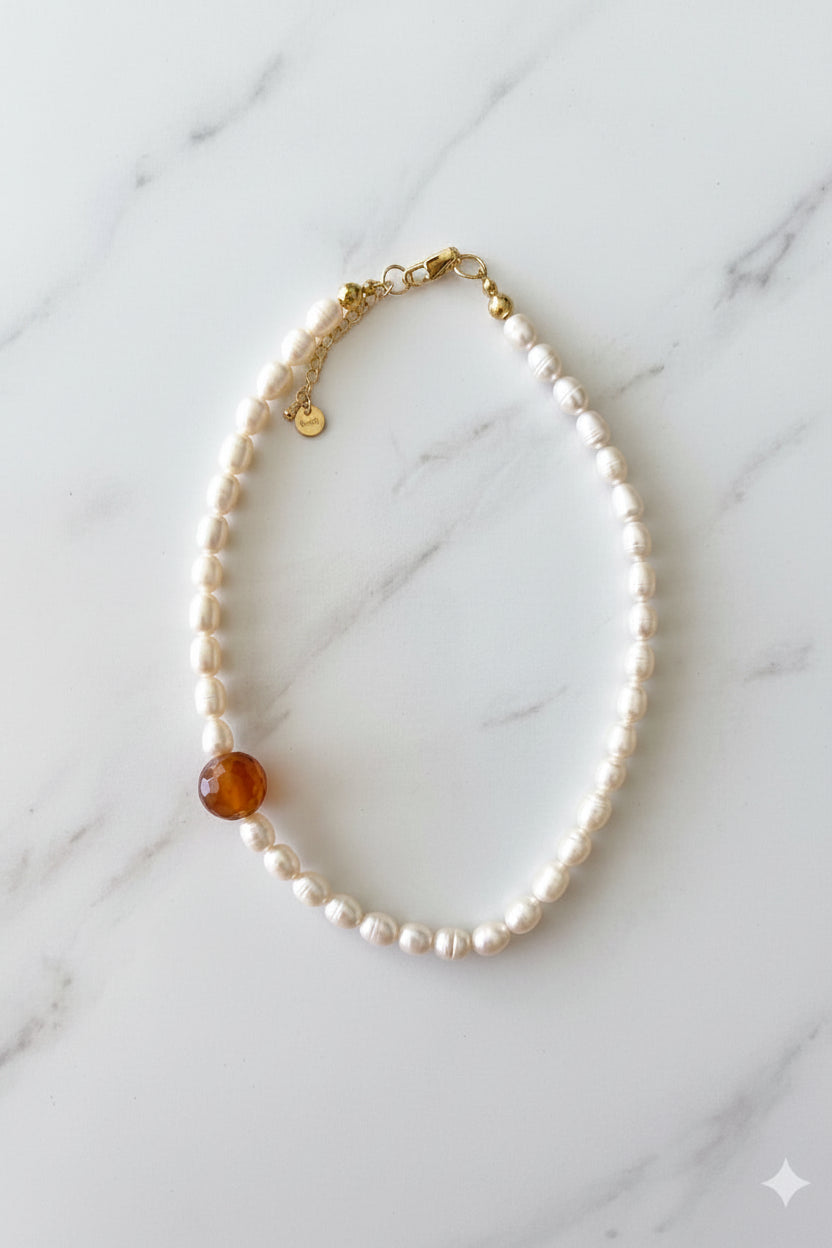 Collar Sunset Perlas con Bola Naranja