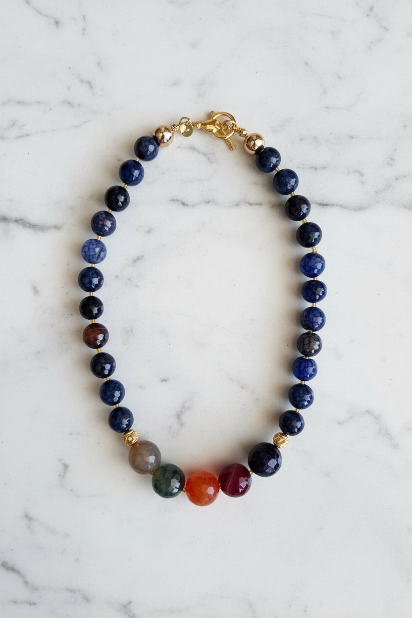 Collar de Ágata Facetada Azul con Colores Grande