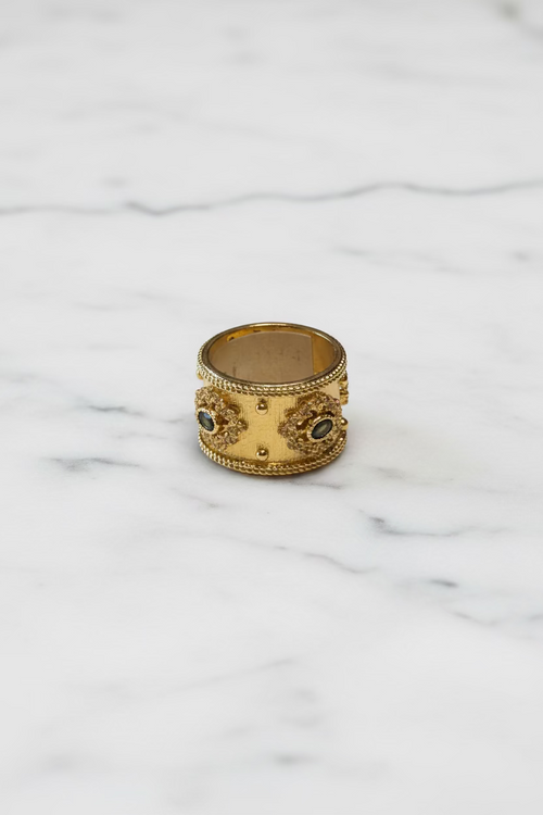 Anillo Chapa de Oro con Piedras Naturales