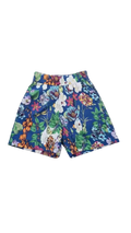 Short azul con flores libelula