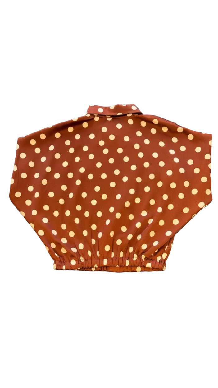 Camisa Resorte Café Bolas Blancas