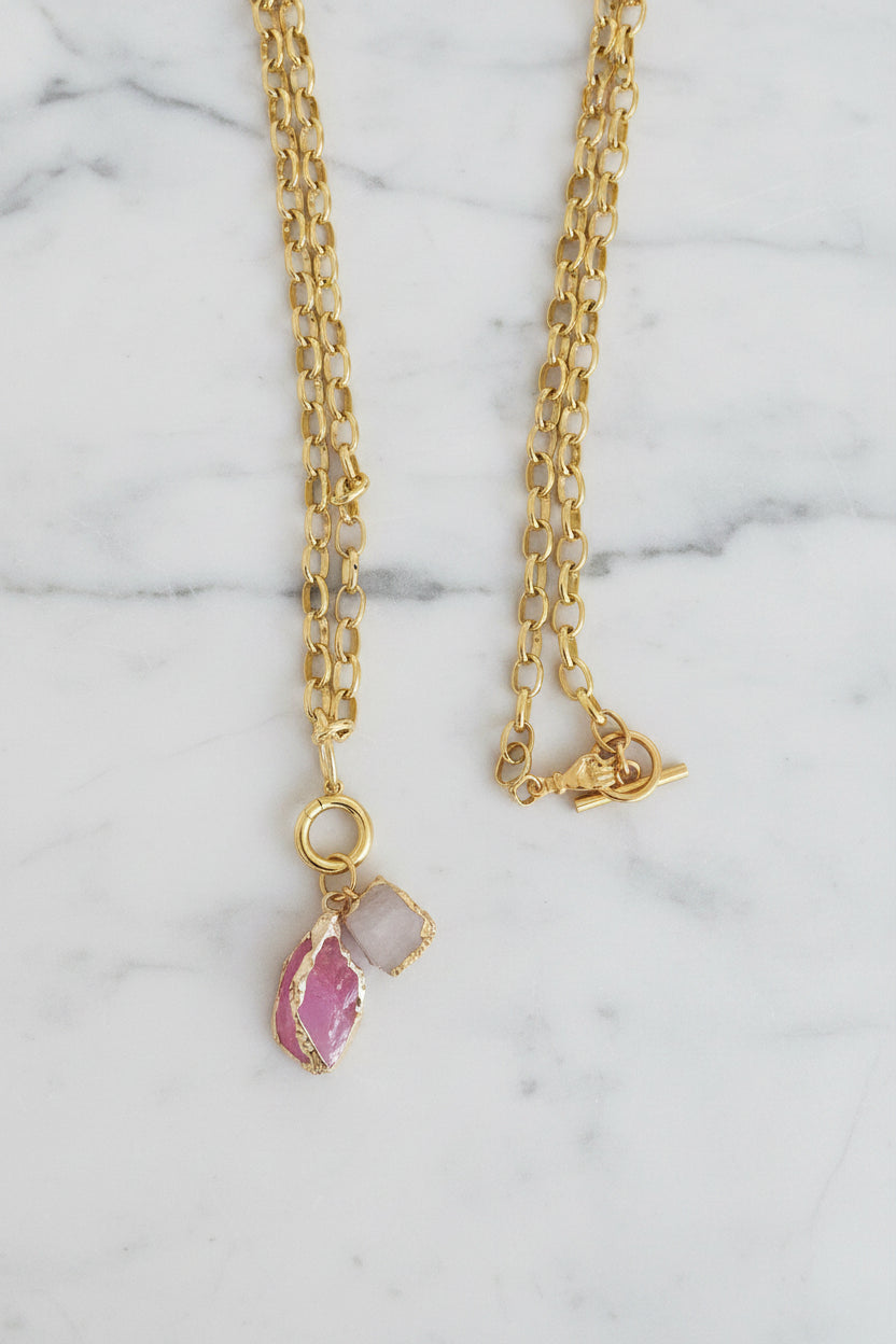 Collar Lunn Cuarzo Rosa y Blanco