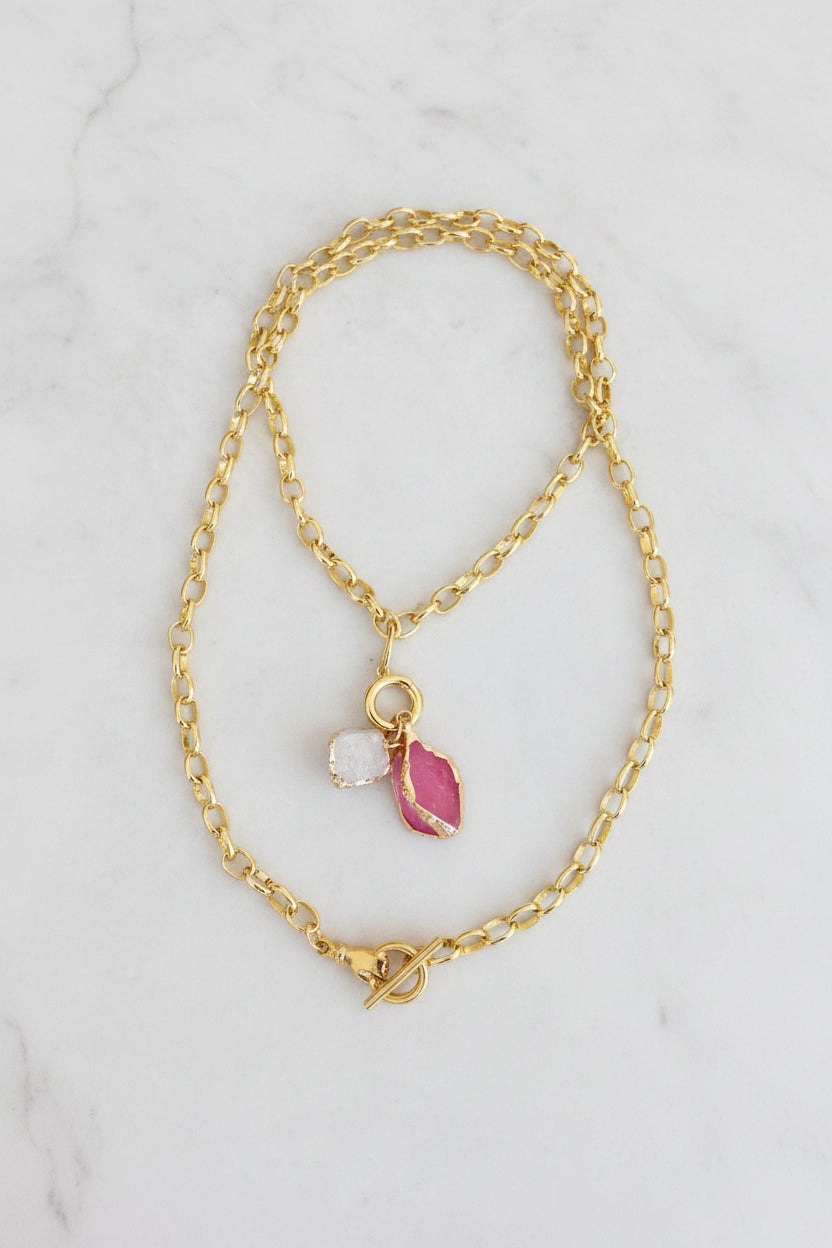 Collar Lunn Cuarzo Rosa y Blanco
