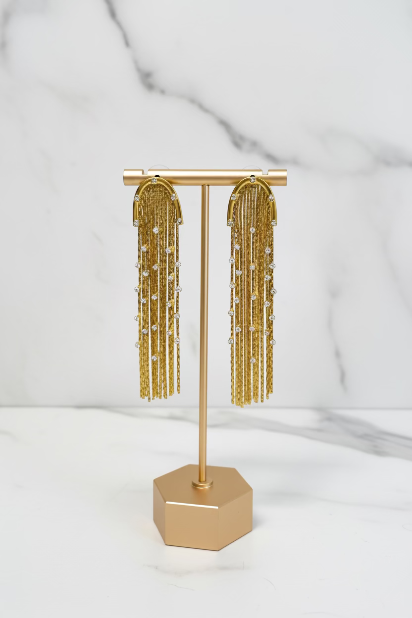 Aretes de Fiesta Tipo Cascada Dorados con ZC