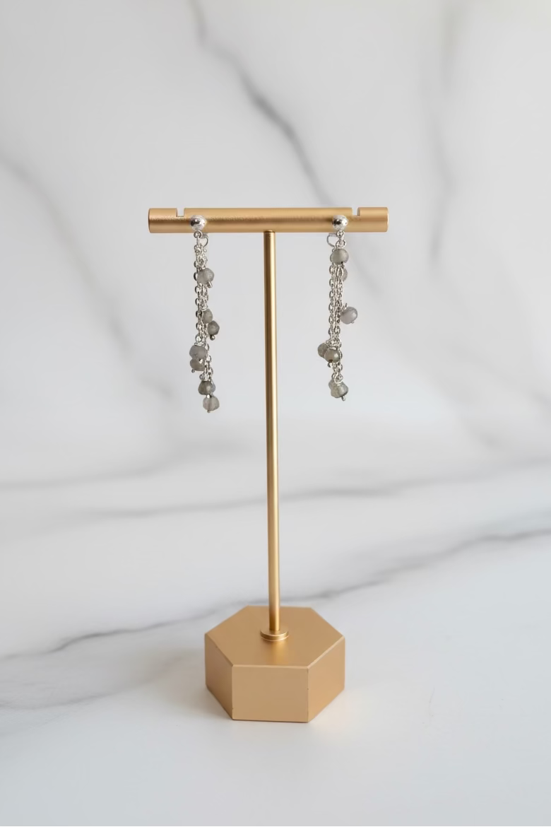 Aretes Colgantes con Labradoritas Facetadas