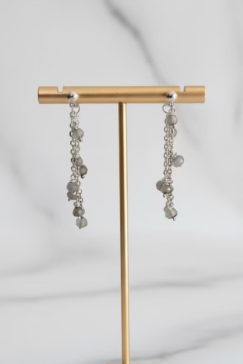 Aretes Colgantes con Labradoritas Facetadas