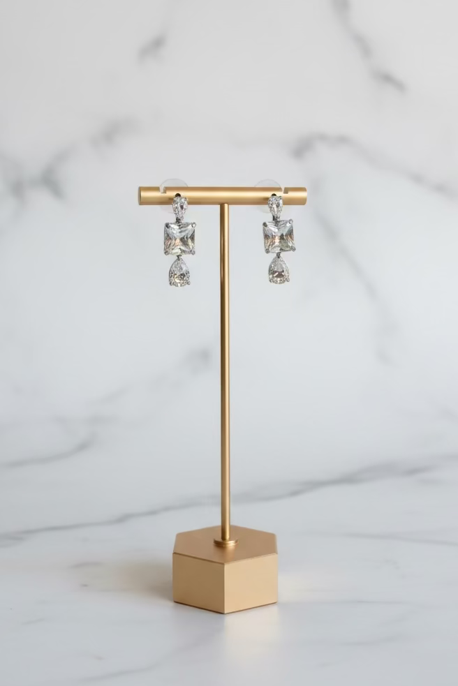 Aretes de Fiesta Plateados de Gotas con Cuadrito ZC