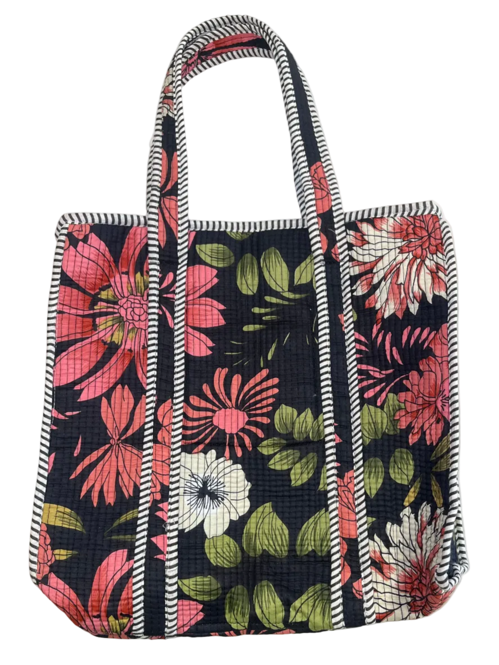Bolso Acolchado de Algodon Indu Flores Negra