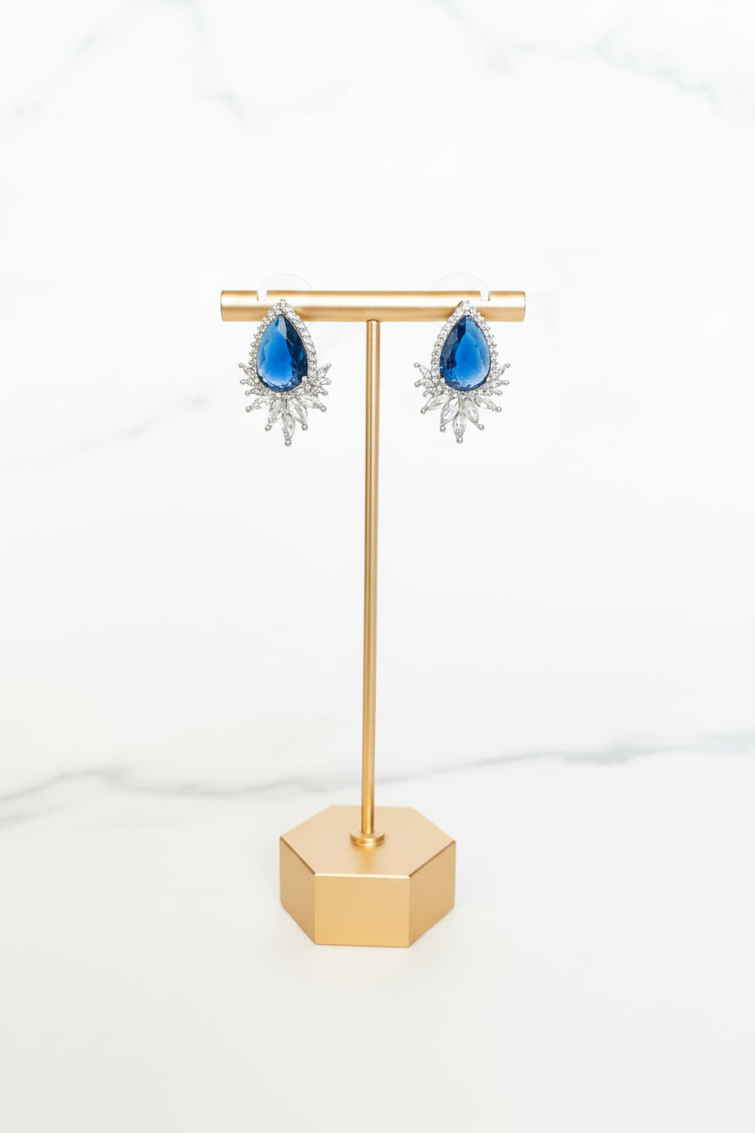 Aretes de Fiesta Poste Gota con Piedra Azul ZC