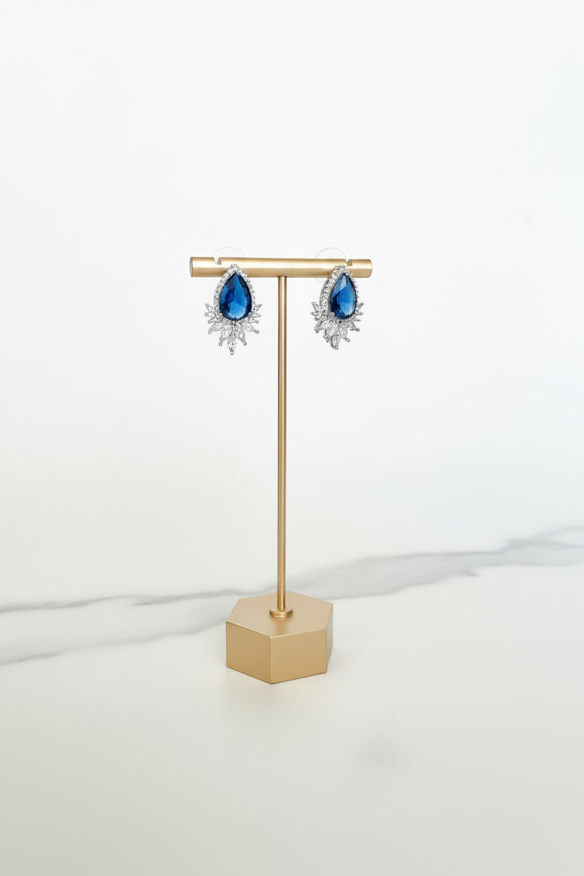 Aretes de Fiesta Poste Gota con Piedra Azul ZC
