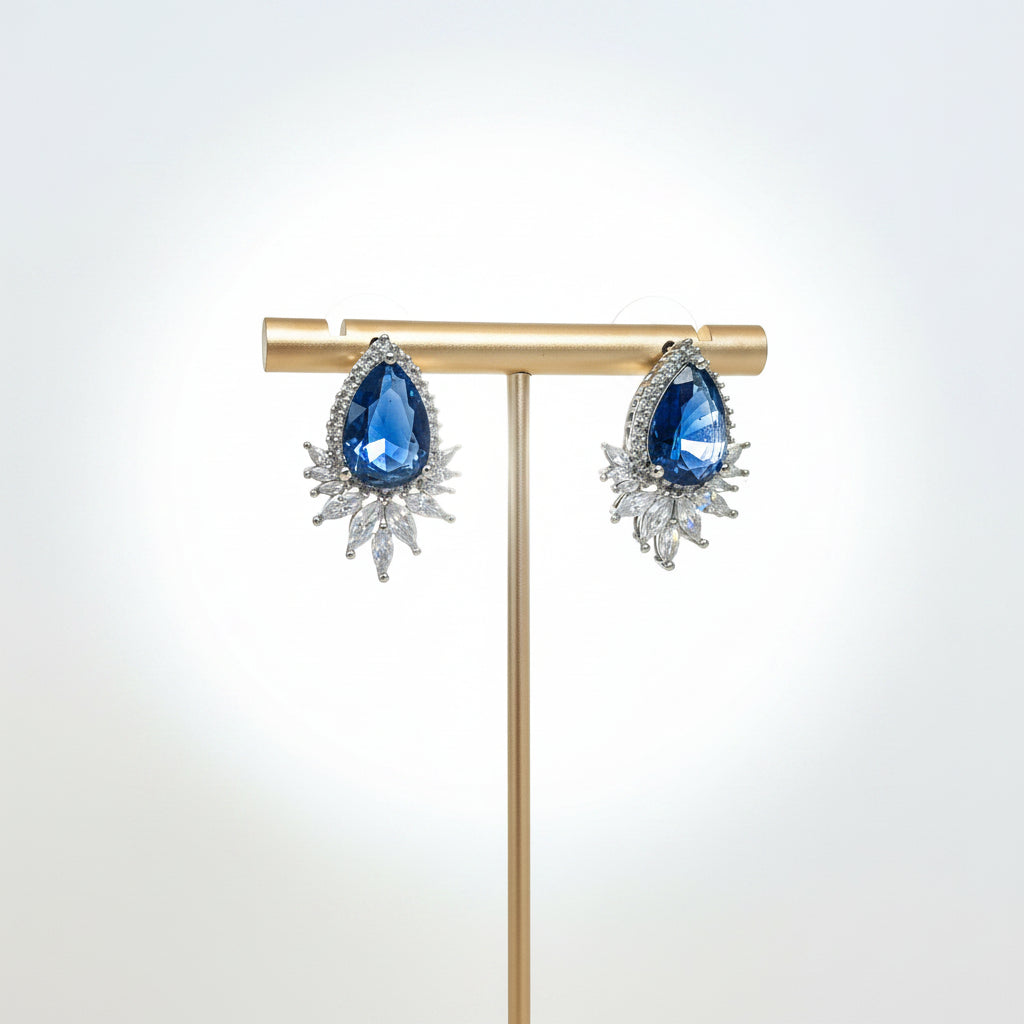 Aretes de Fiesta Poste Gota con Piedra Azul ZC