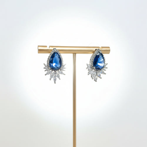 Aretes de Fiesta Poste Gota con Piedra Azul ZC