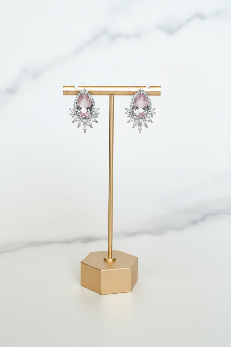 Aretes de Fiesta Poste Gota con Piedra Rosa