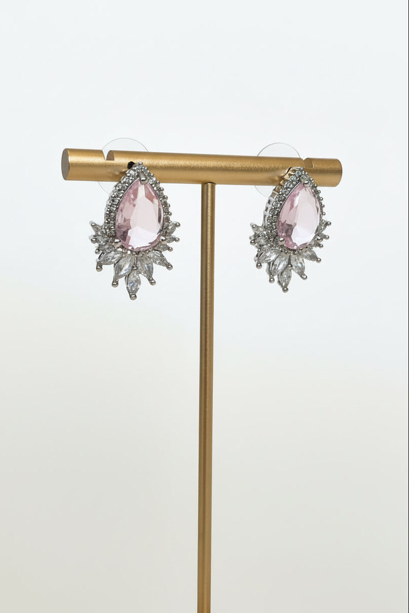 Aretes de Fiesta Poste Gota con Piedra Rosa