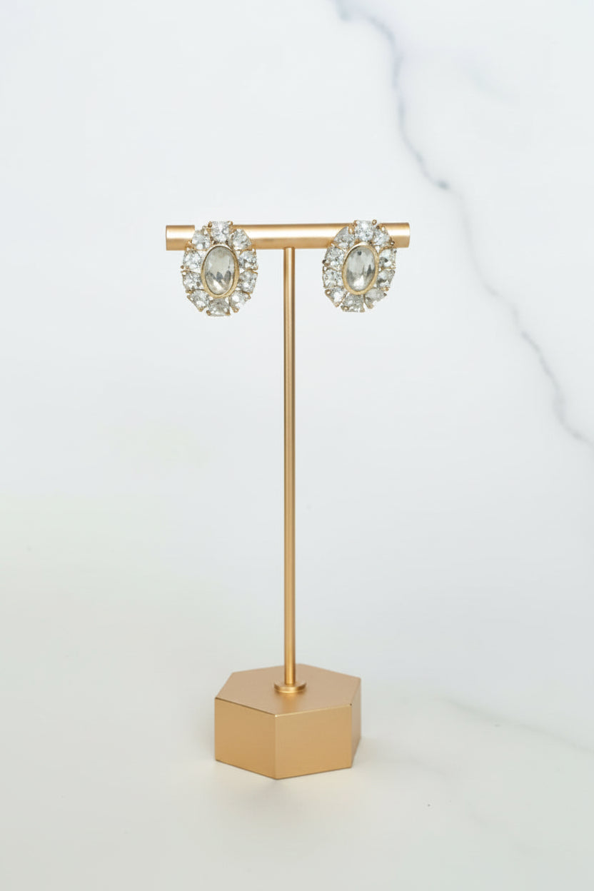 Aretes de Fiesta Dorados Poste Flor Ovalo ZC