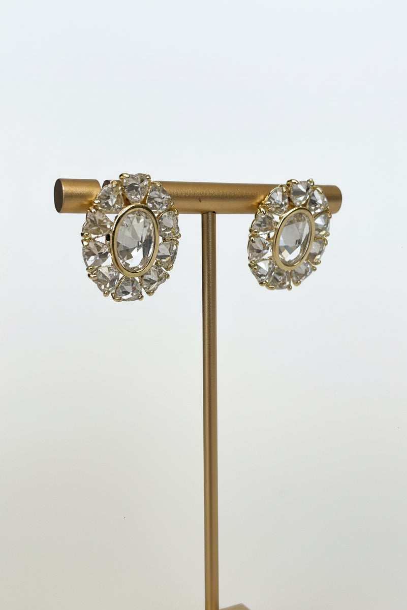 Aretes de Fiesta Dorados Poste Flor Ovalo ZC