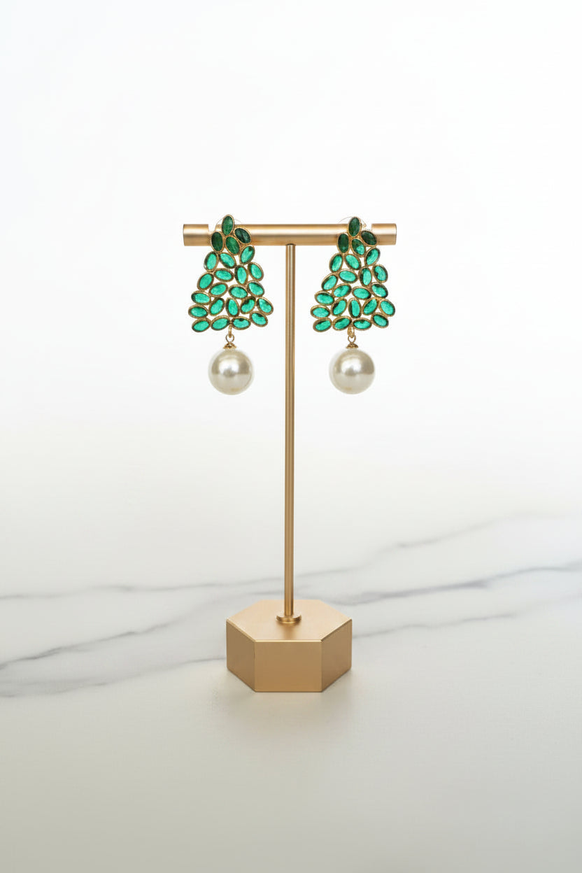 Aretes Turcos Piedra Verde con Perla