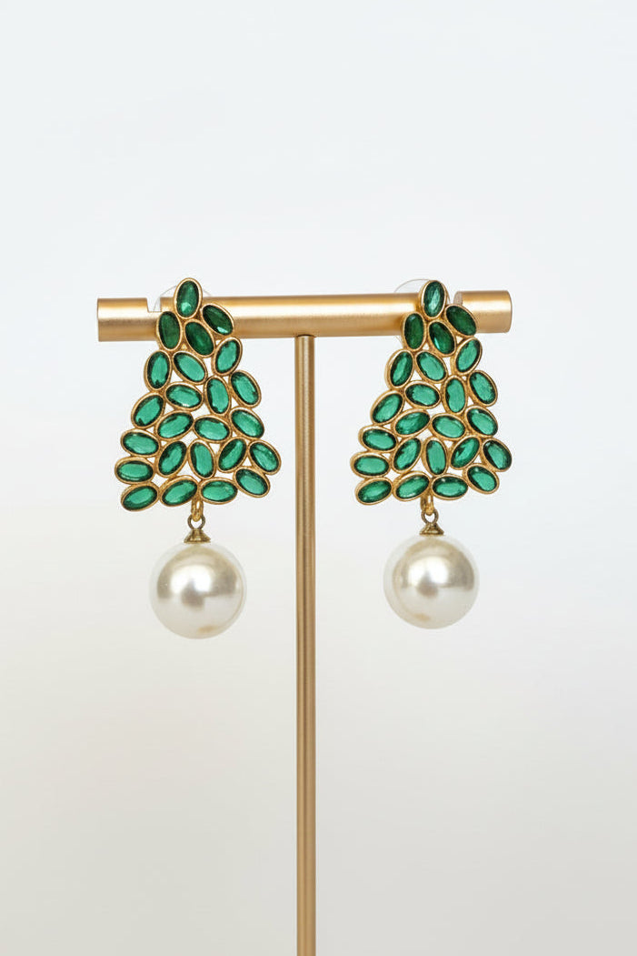 Aretes Turcos Piedra Verde con Perla