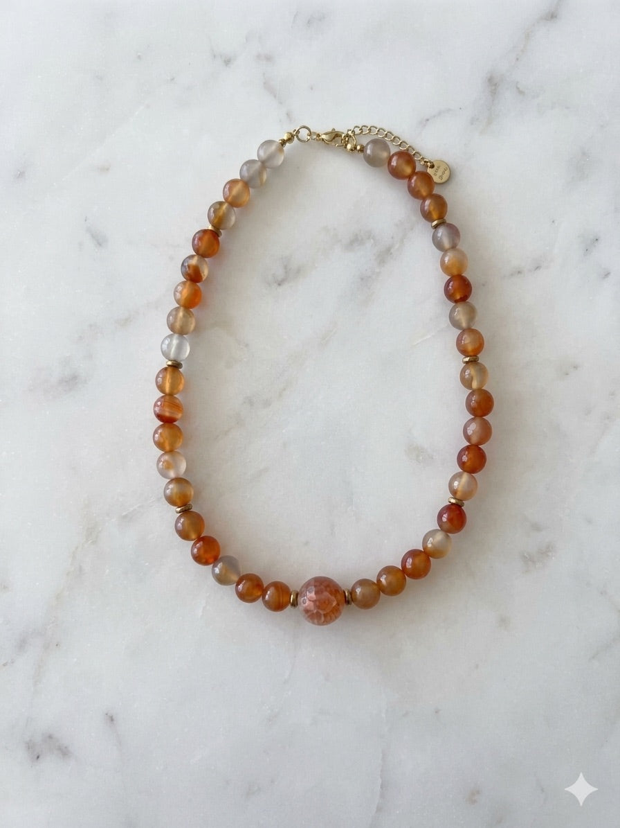 Collar Ágata Naranja con Ágata Grande en el Centro
