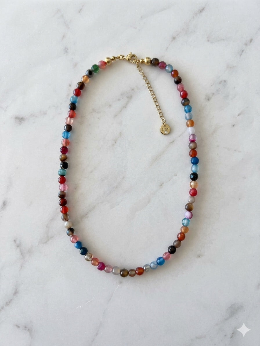 Collar Ágata Facetada Multicolor Chico