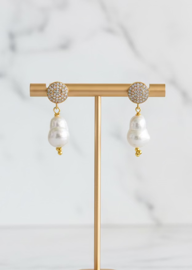 Post Plata White Topaz y Perla Barroca