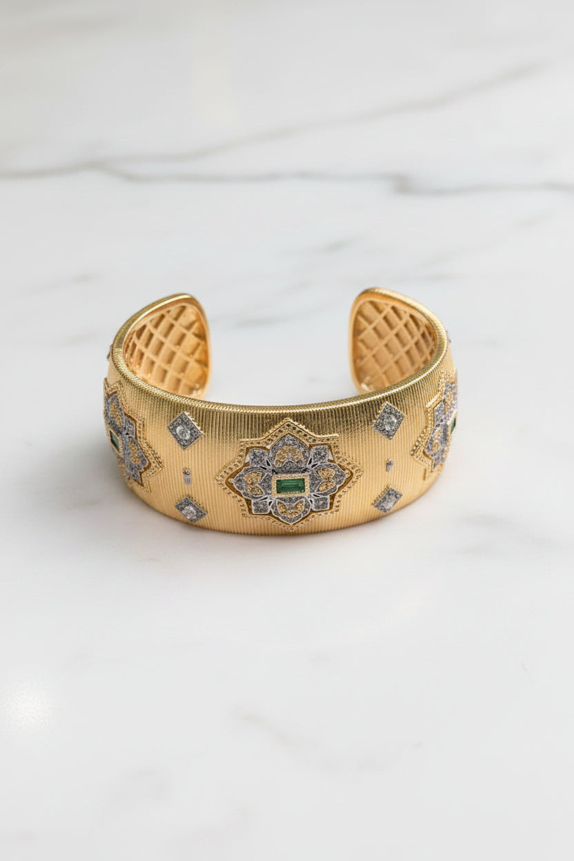 Pulsera Turca Gruesa con Cristales Verdes