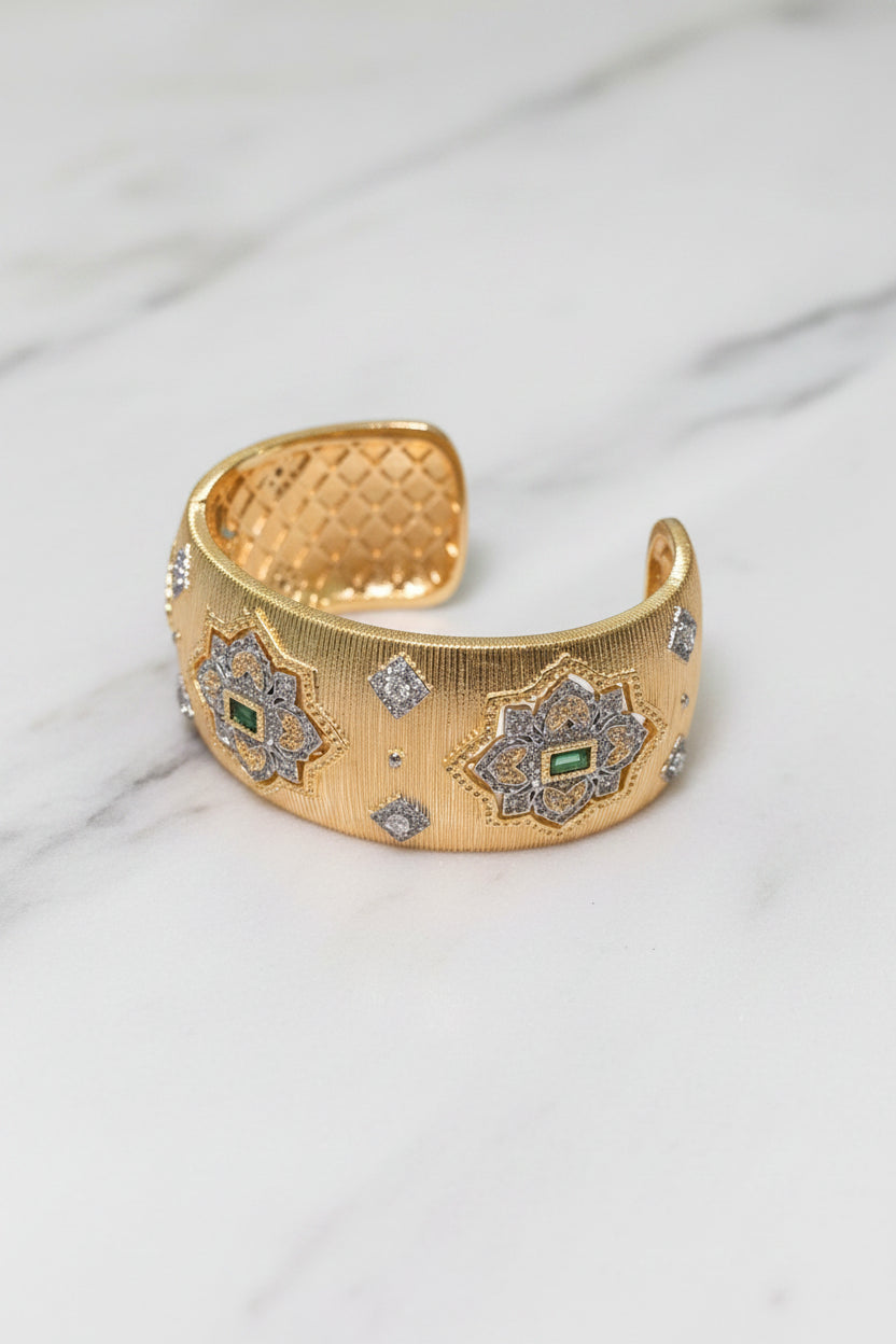 Pulsera Turca Gruesa con Cristales Verdes