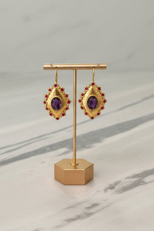 Aretes Turcos Amatista Central con Detalles de Turquesa Hook