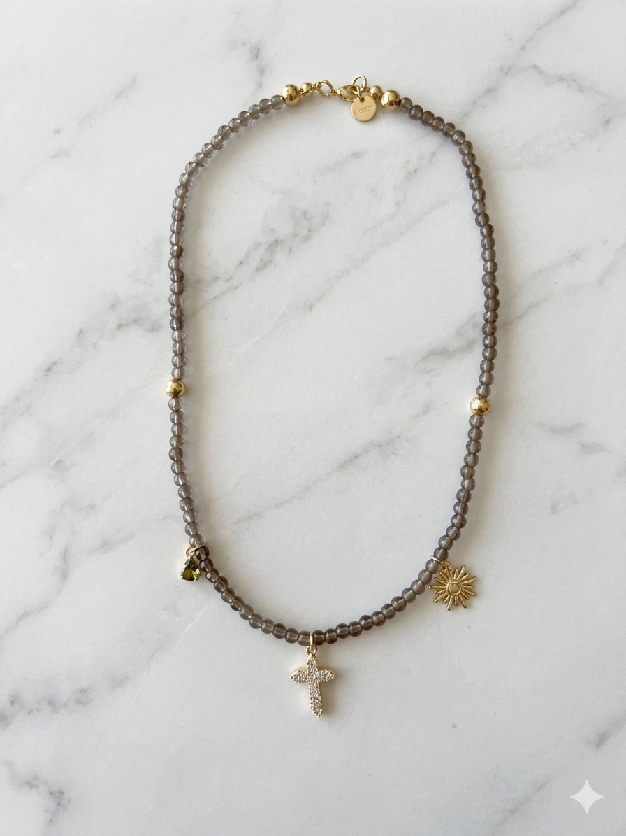 Collar de Cuarzo Humo Mini con Dijes
