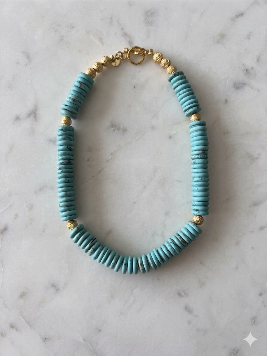 Collar de Turquesa Rondel con Bolas Indú