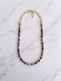 Collar Ágata Facetada Multicolor con Cadena