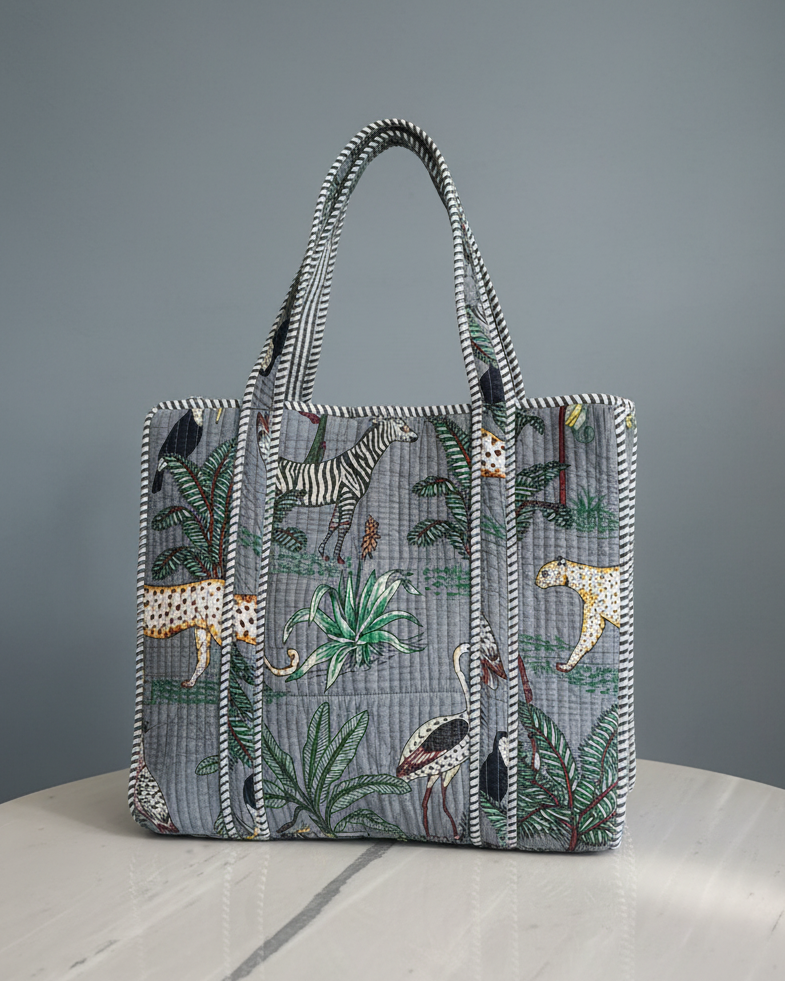 Bolso Acolchado de Algodon Indu Gris