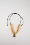 Collar macrame bolas doradas indu chapas dije smoky topaz con citrine indu