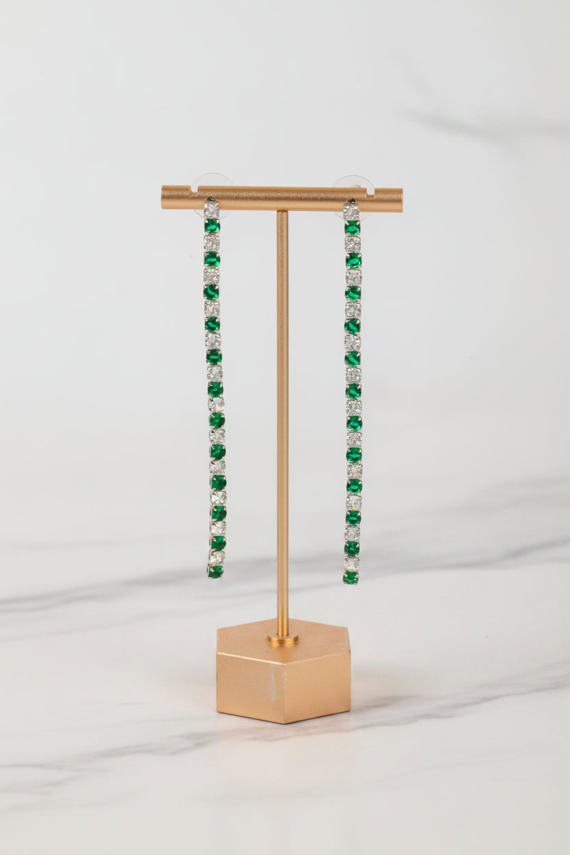 Aretes de Fiesta Tira Plateados con ZC y Verde