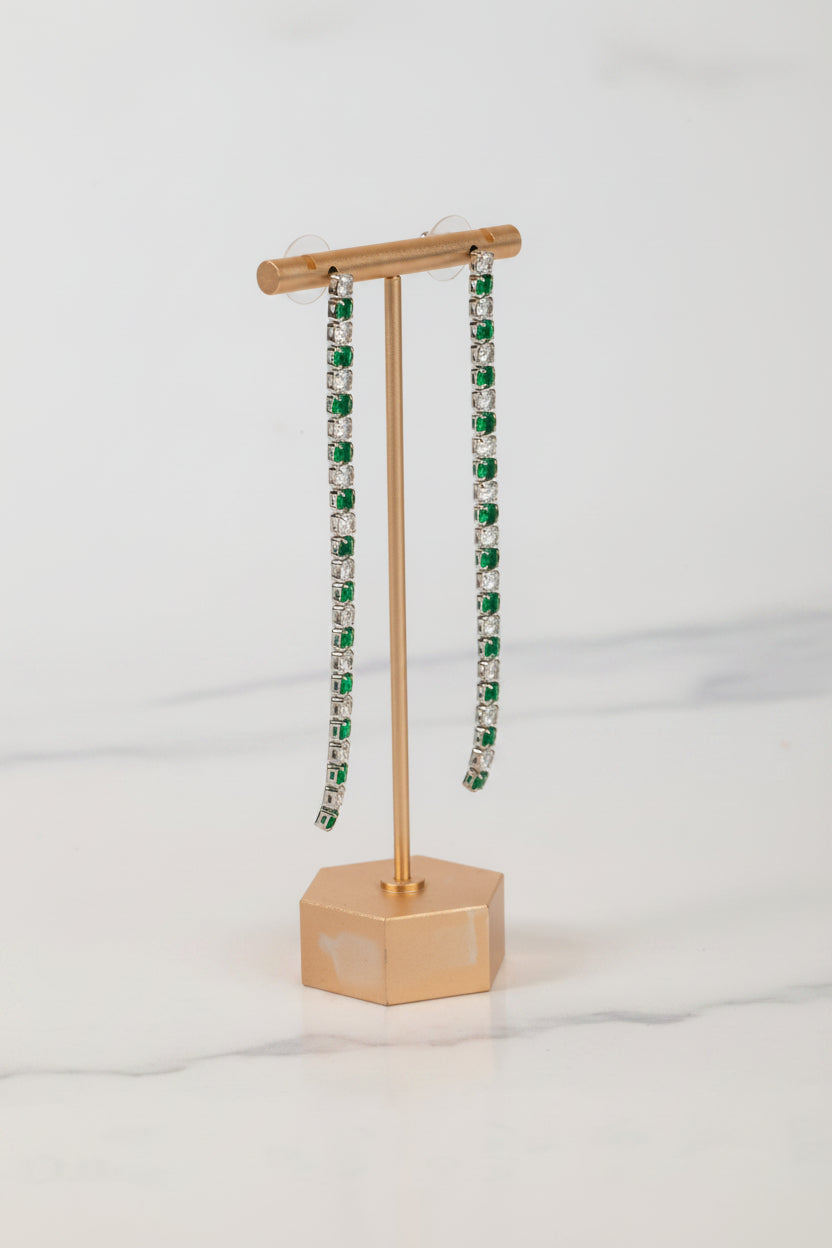 Aretes de Fiesta Tira Plateados con ZC y Verde