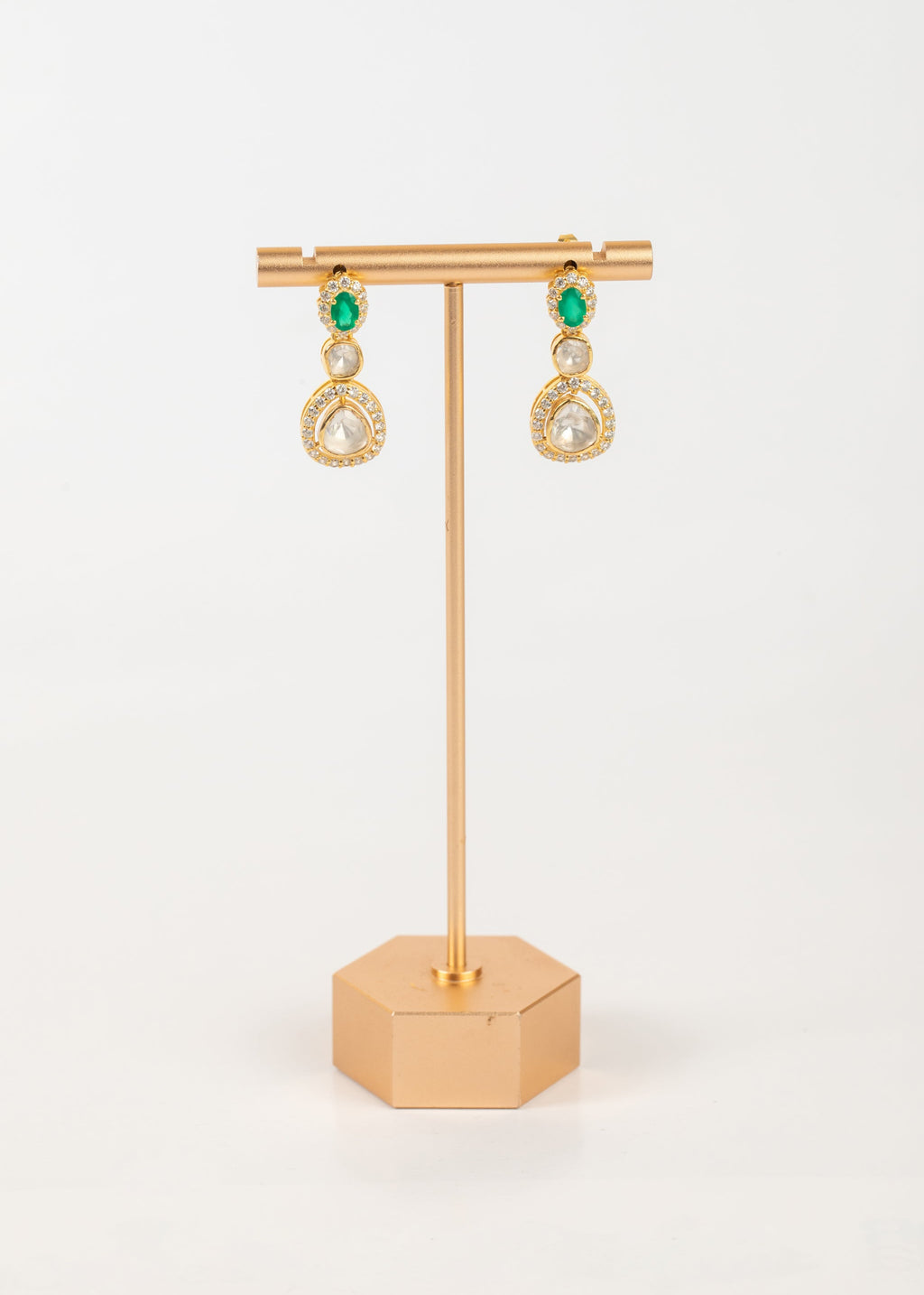 Aretes Indu Cobre con Chapa 18K y Piedra Natural Verde