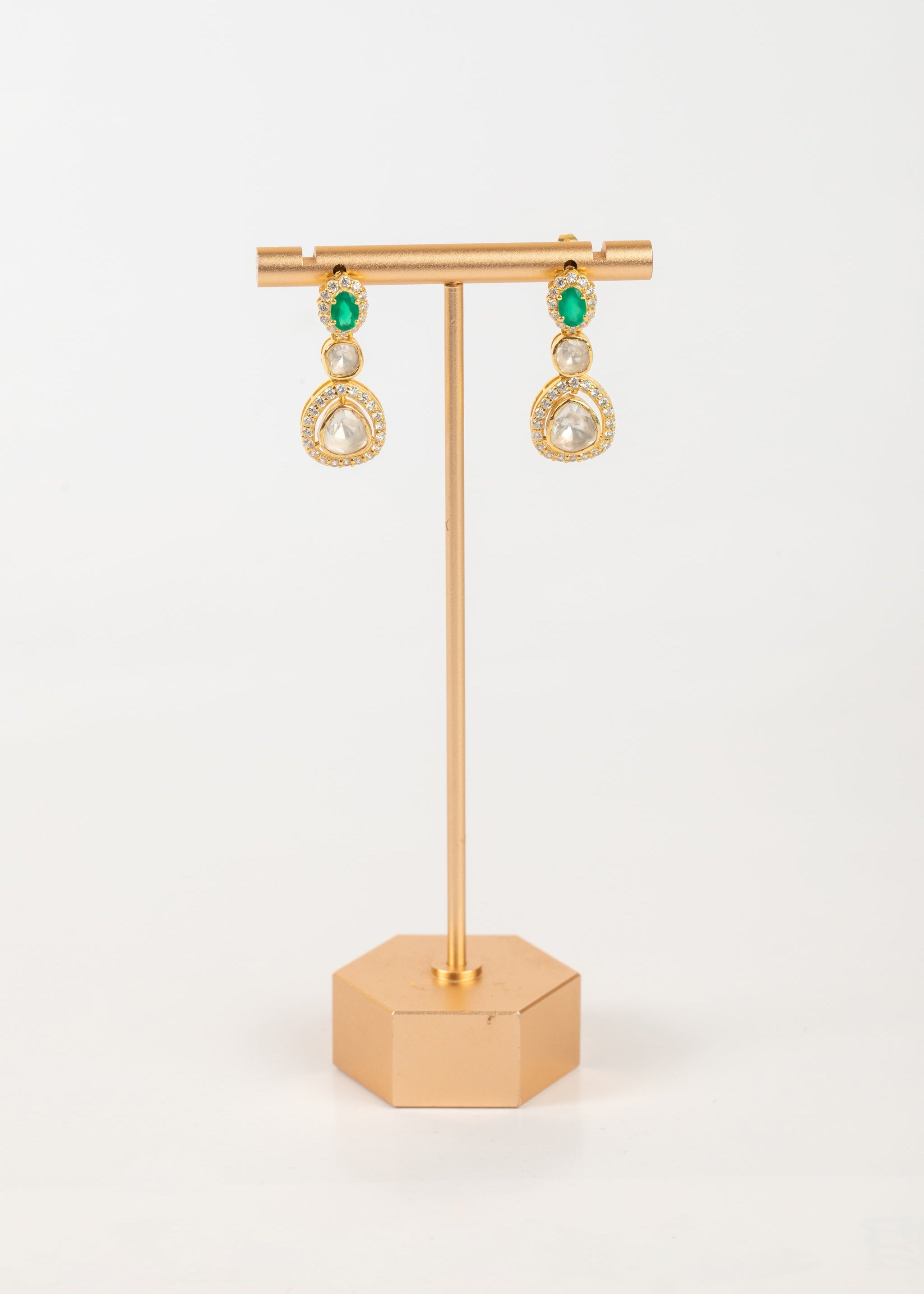 Aretes Indu Cobre con Chapa 18K y Piedra Natural Verde