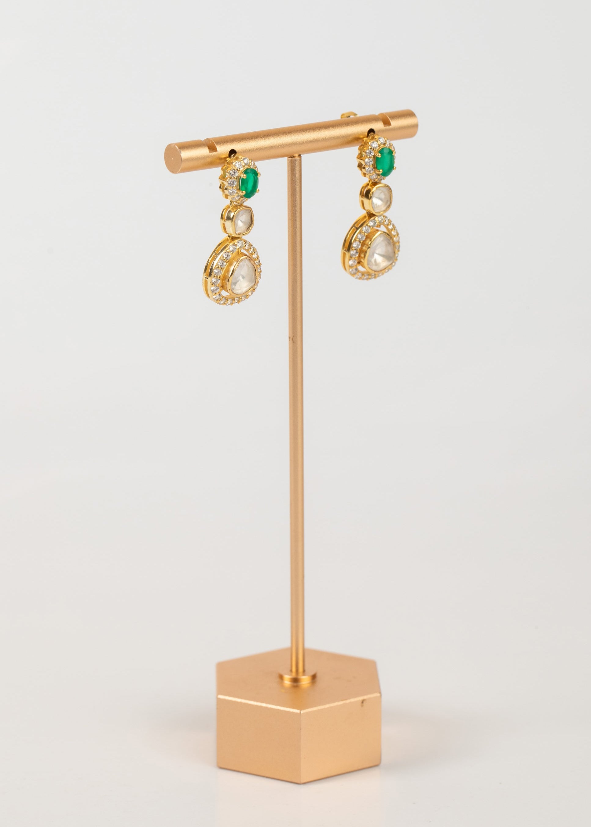 Aretes Indu Cobre con Chapa 18K y Piedra Natural Verde