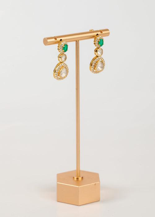 Aretes Indu Cobre con Chapa 18K y Piedra Natural Verde