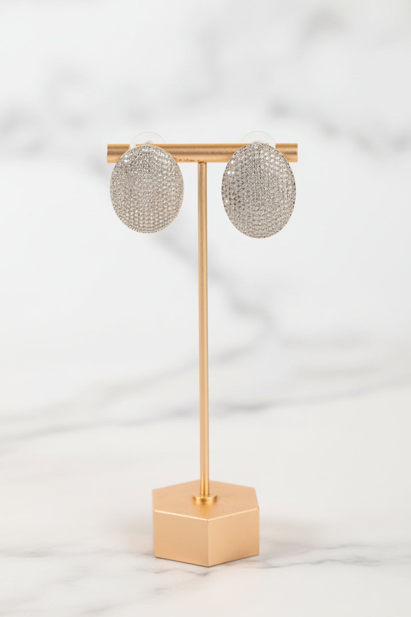 Aretes de Ovalo Plateado con CZ
