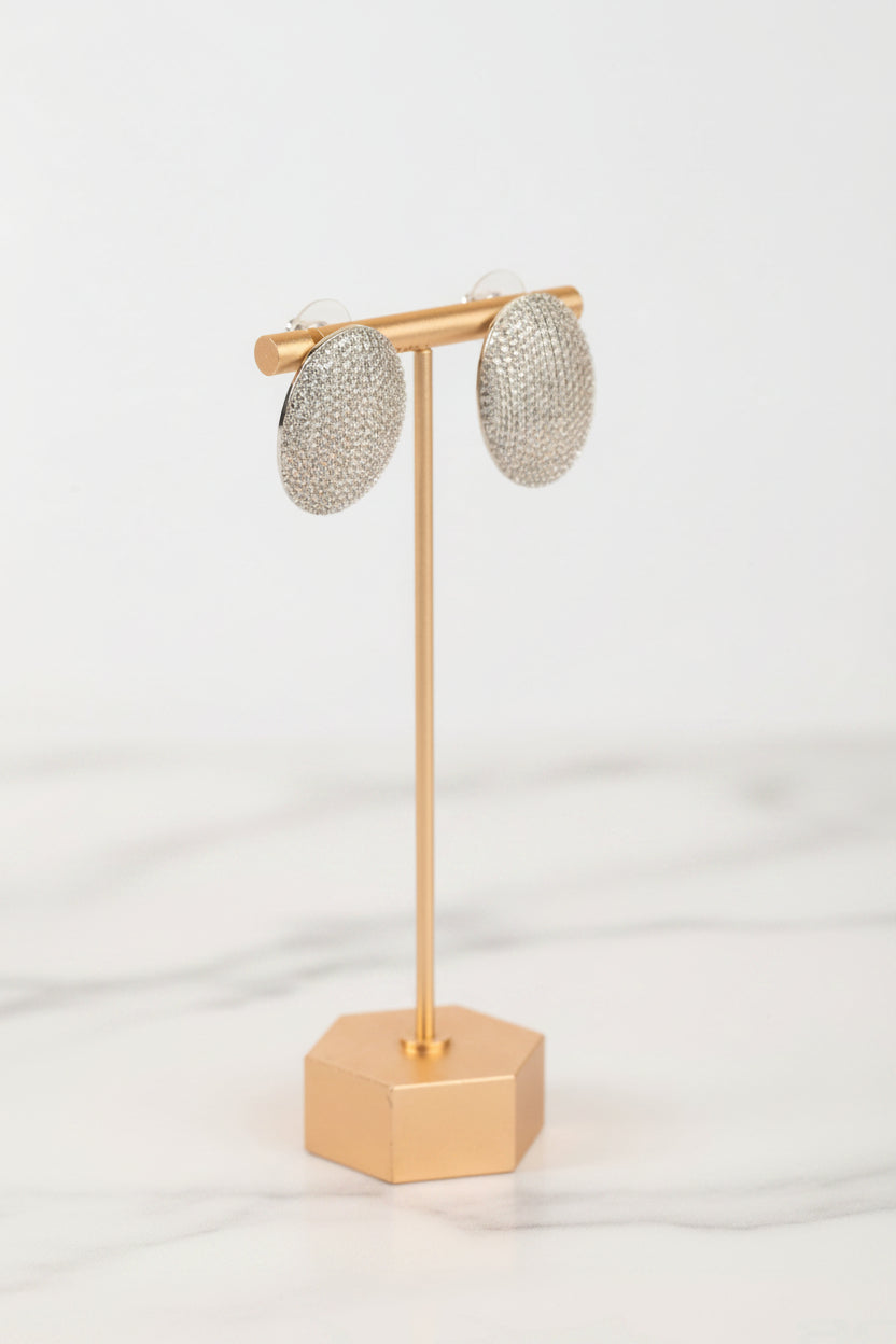 Aretes de Ovalo Plateado con CZ
